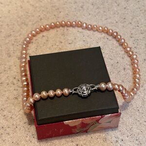 Champagne Freshwater Pearl Full Strand With Sterling Silver Flower Clasp